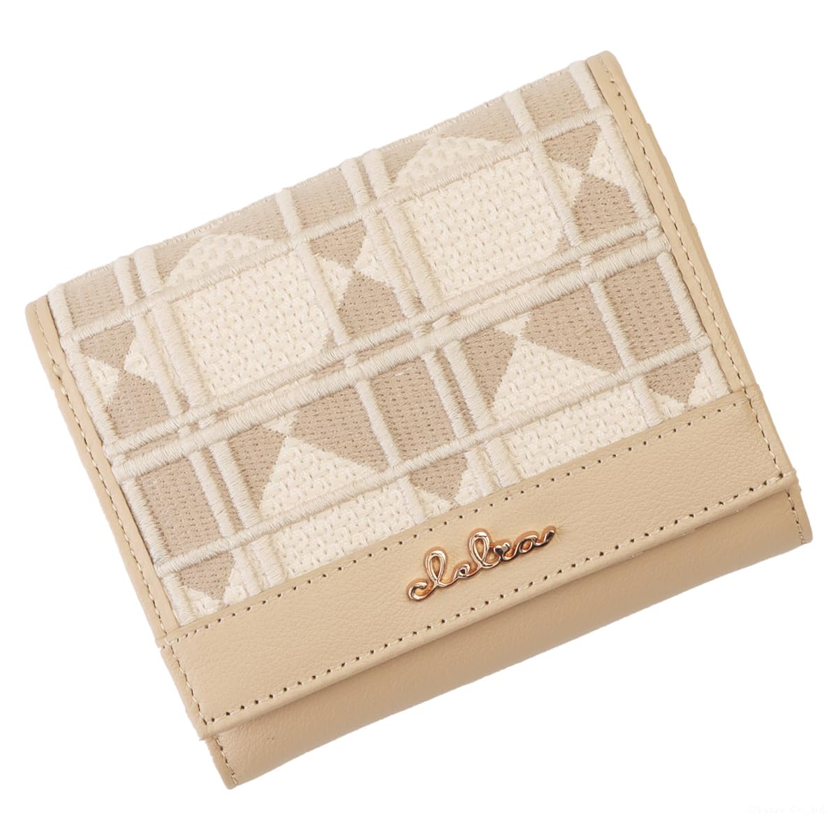 

Bifold Embroidery Genuine Leather Compact Large Capacity Bifold Wallet Colorer Series [Cleria] Women s [CL-21527] (Raffine Beige)