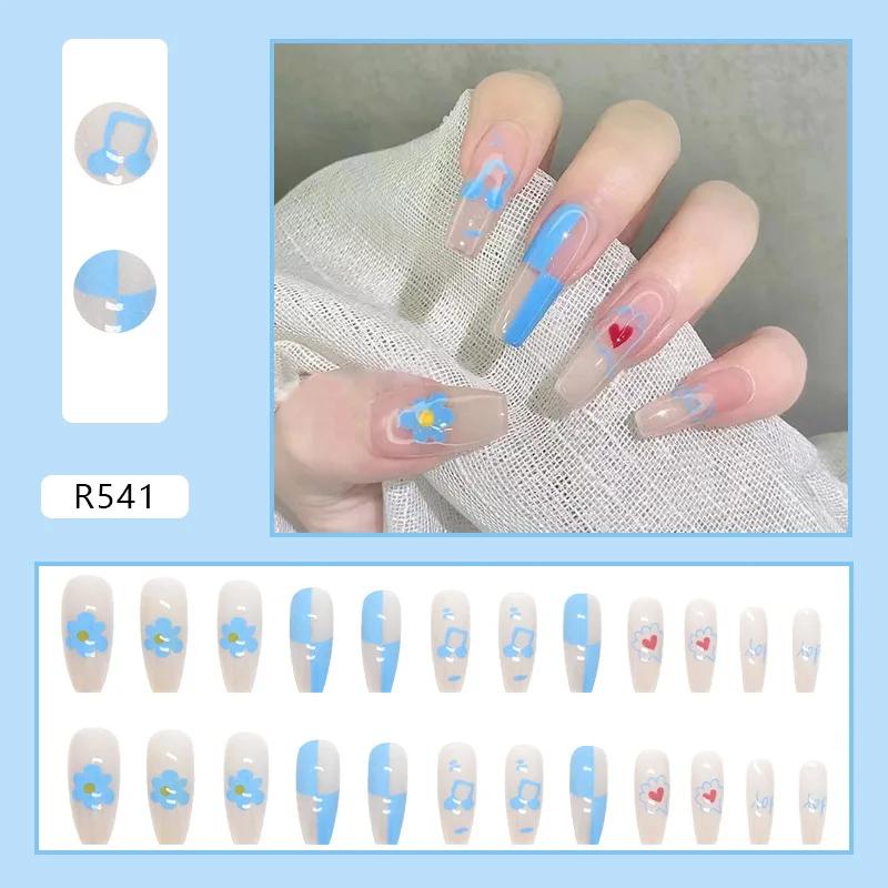 24Pcs French Tip Extra Long Ballerina Press On Nails Detachable Artificial Fake Nails Wearable Nail Art Tips