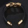 Pánský Punk Retro Zlatý Kožený Náramek Manžeta s Nerezovou Magnetickou Sponou