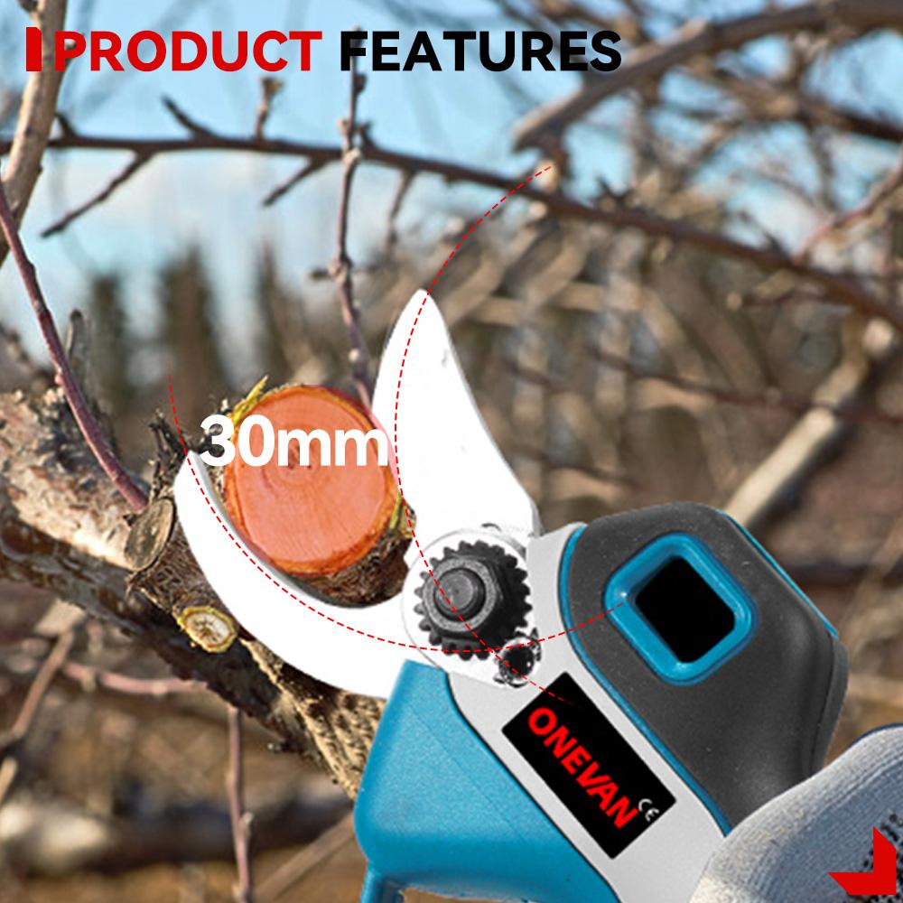 ONEVAN 30mm Brushless Electric Pruning Shear Cordless Scissor Tree Pruner Branch Cutter Garden Power Tool For Makita Battery Pin