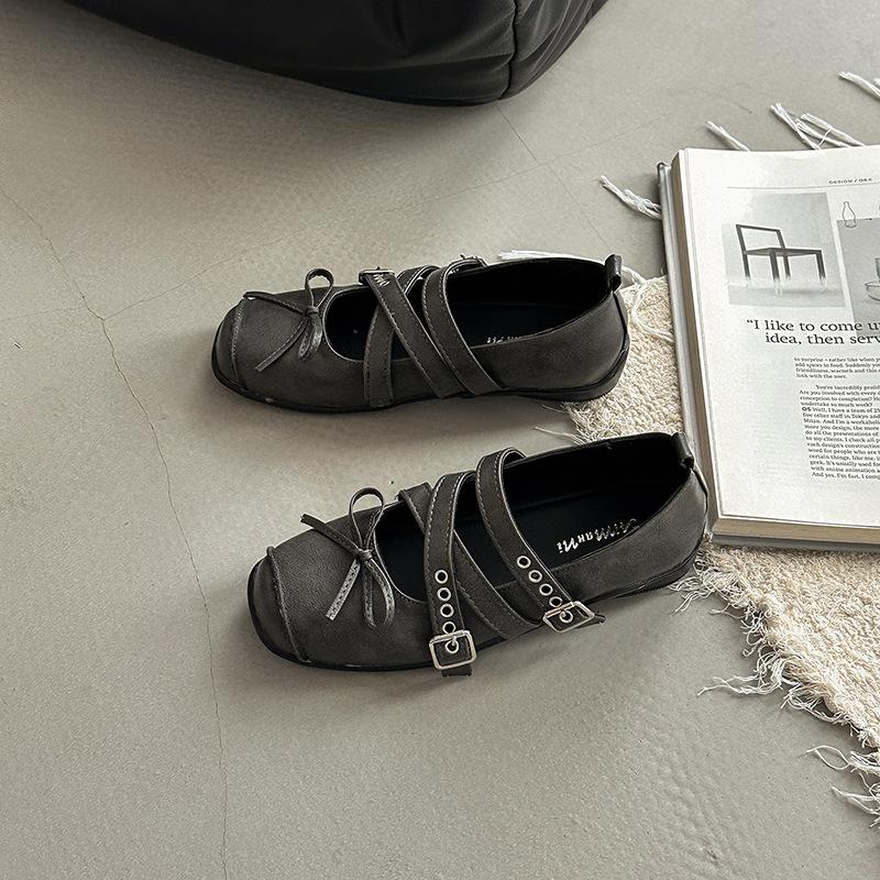 Fashion Versatile Ballet Shoes French Retro Single Shoes Design Sense Square Head Cross Buckle Mary Jane Shoes Women's Summer