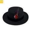 Men'S And Women'S Woolen Wool Flat Top Top Top Hat Retro Chicken Feather Jazz Hat Gentleman'S Hat Jdl-008A