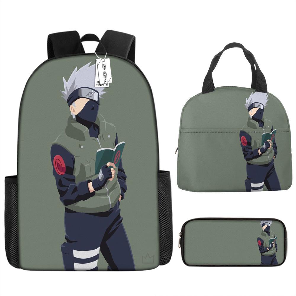 Naruto Shippuden Elementary and Secondary School School Bag Large Capacity Campus Backpack Lunch Bag Pencil Bag Three-piece Set