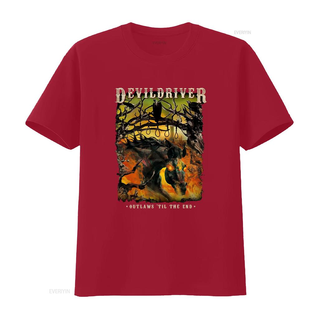Devildriver Outlaws Til The End T Shirt Black All Sizes Featuring Dark Horse Skull Design vintage Washed Unisex