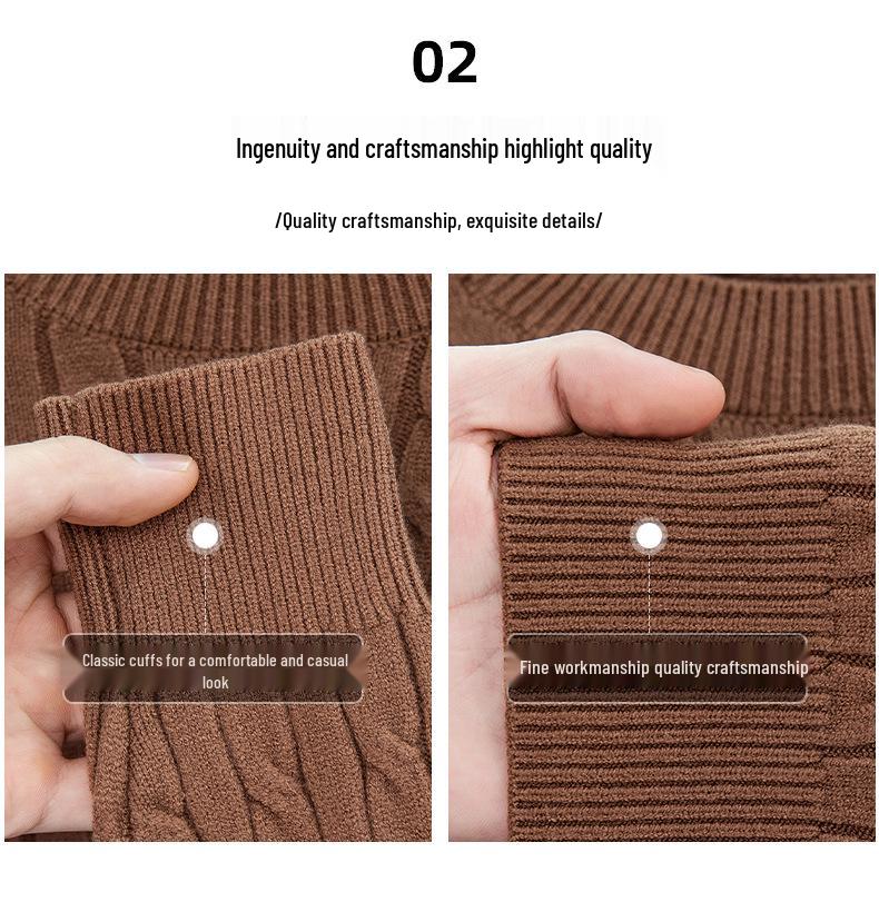 High-End Men's Embroidered Pony Logo Warm Thick Knit Sweater - Autumn/Winter Round Neck Pullover