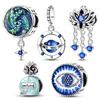Copper Blue Ocean Charm Bead Inlaid Zirconium Heart Moon Palm Eye Pendants Accessories Bracelet Diy Jewelry Marking