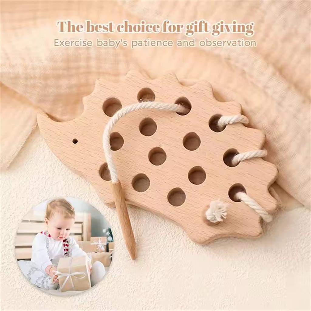 Baby Holz Früherziehung Puzzle Schnurbrett Tier Spielzeug Igel Einfädelspiel Hand-Auge-Koordination Spielzeug