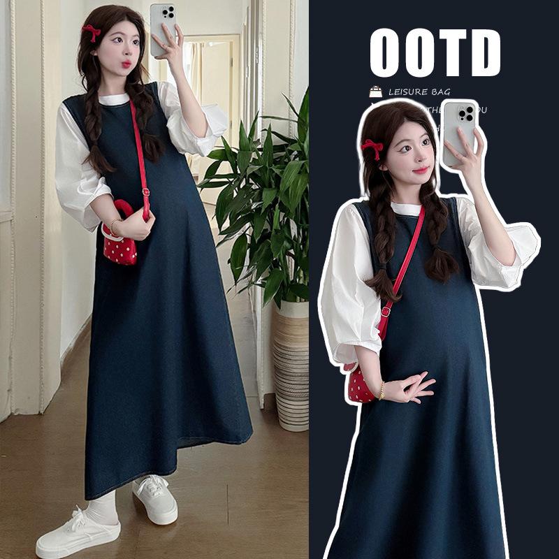Spring 2026 Maternity Denim Overalls & Puff Sleeve Top Set in Solid Colors M