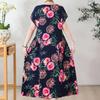 Plus Size Elegant Women Dresses Summer Vintage Clothes Short Sleeve Casual Long Dress