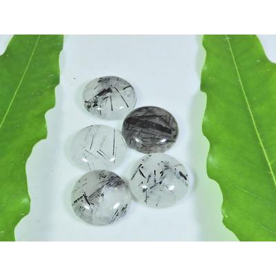 16 MM Natural Black Rutile Round Cabochon Loose Gemstone 5 Pcs Lot A-254
