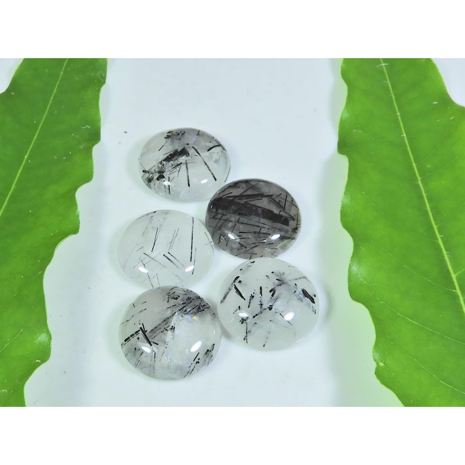 

16 MM Natural Black Rutile Round Cabochon Loose Gemstone 5 Pcs Lot A-254