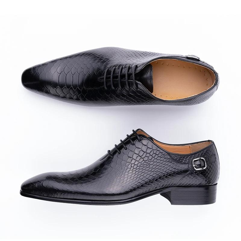 Fashion Luxury Shoes Genuine Leather Men Shoe For Office Dress Suits Oxford Metal Buckle Business Work Black Coffee Lace-up Handmade Man