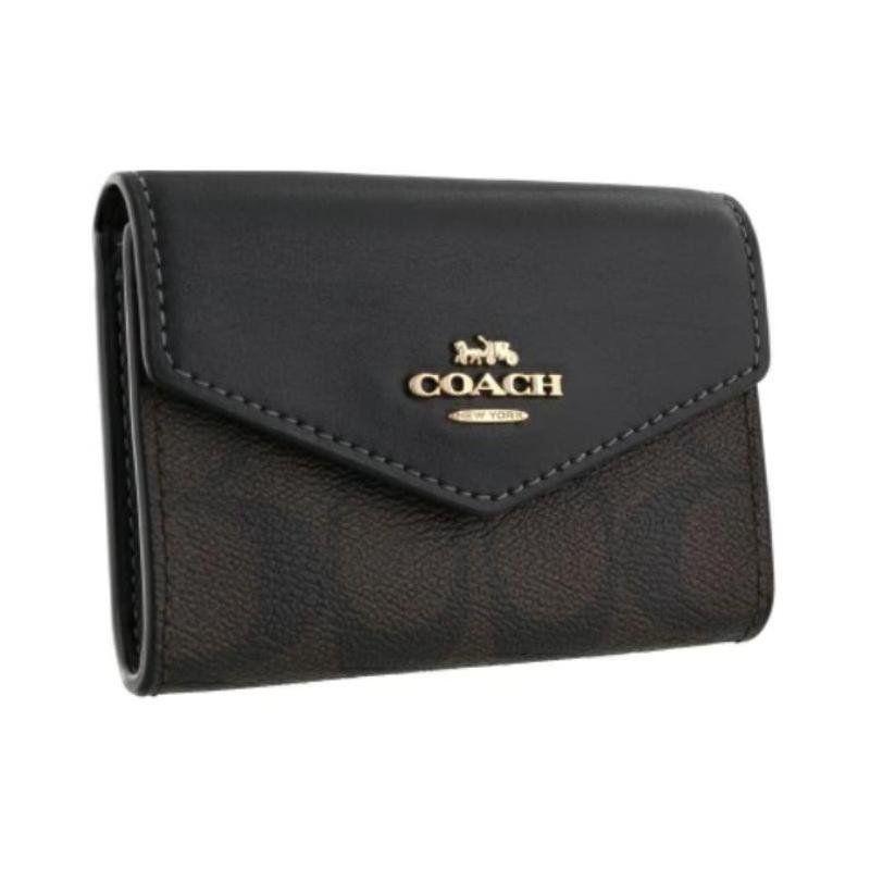 Coach Flap Card Case 10 Classic Car and Horse Logo Flip Coated Canvas Wallet Card Case Regular Women's Black