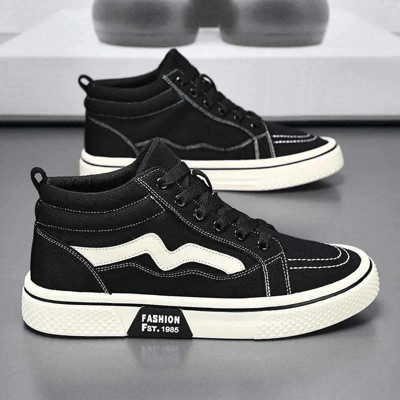 

2025 новые мужские кроссовки с высоким верхом для бега, удобные для пробежек, повседневная спортивная обувь, плоские кроссовки для ходьбы, легкие мужские атлетические парусиновые 44 чёрный