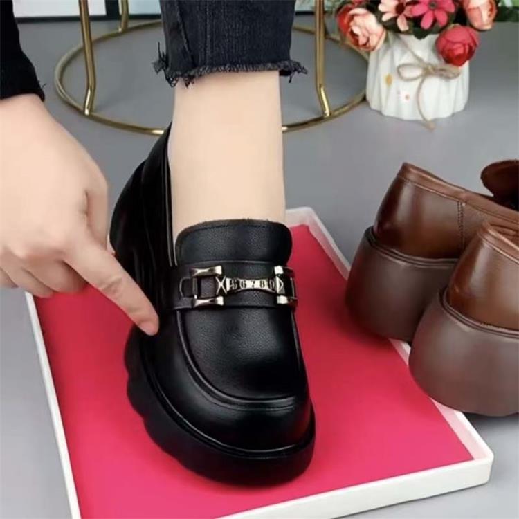 British Style Platform Heightening Loafers Women's 2025 New Spring and Autumn Season One-pedal Soft-soled Single Shoes Versatile Small Leather Shoes