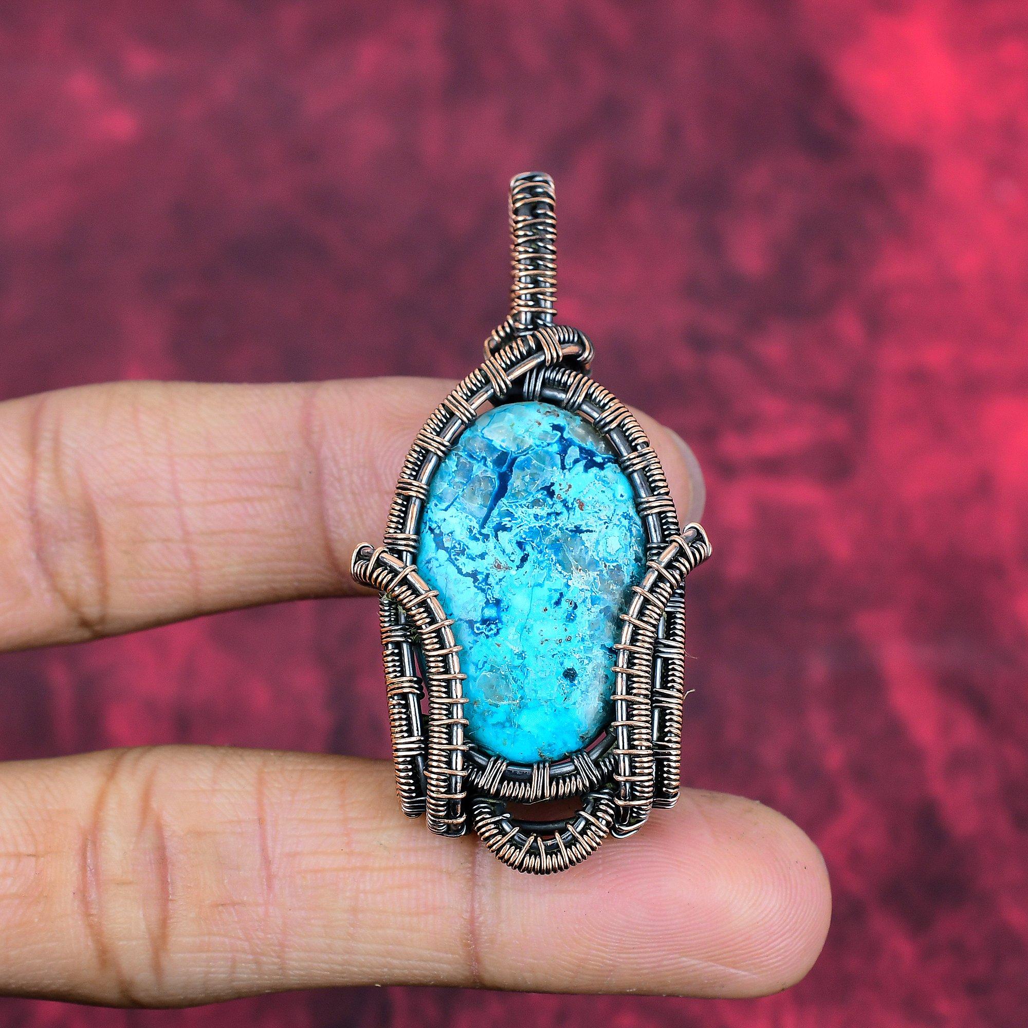 Chrysocolla pendant copper wire wrapped pendant chrysocolla gemstone jewelry wire wrap pendant gifts for her handmade pendant copper jewelry