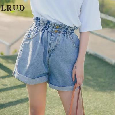 2024 European & American Elastic Waist High Waist Denim Shorts, Women's Summer Slim Fit Wide Leg Hot Pants