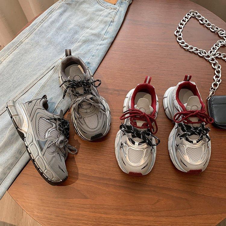 Retro Hong Kong Style Dad Shoes Women's 2024 Autumn New Thick-soled Mesh Breathable Versatile Casual Running Shoes Sneakers