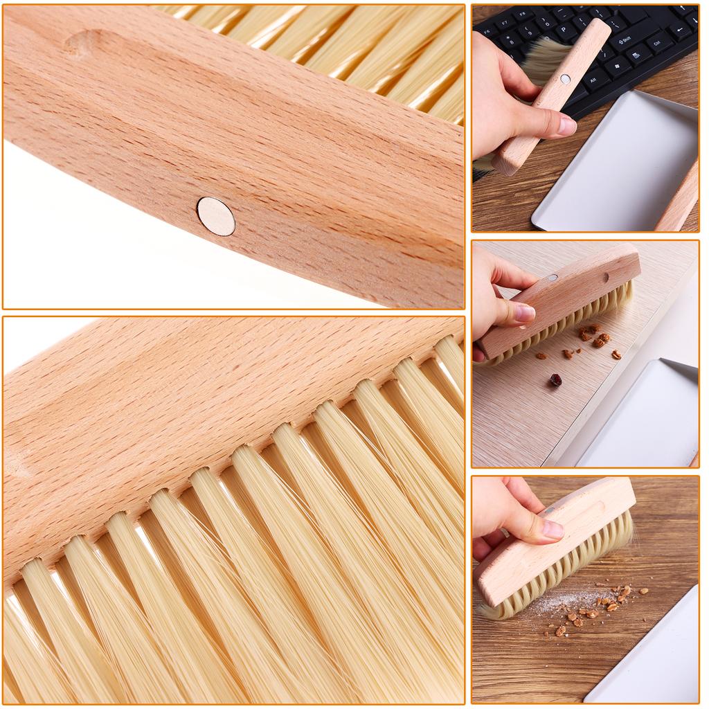 Malá lopatka a smetáček Mini přenosná lopatka a smetáček Dřevěný stolní kartáč Kovová lopatka na smetí pro zametání stolu Stolní deska, Počet