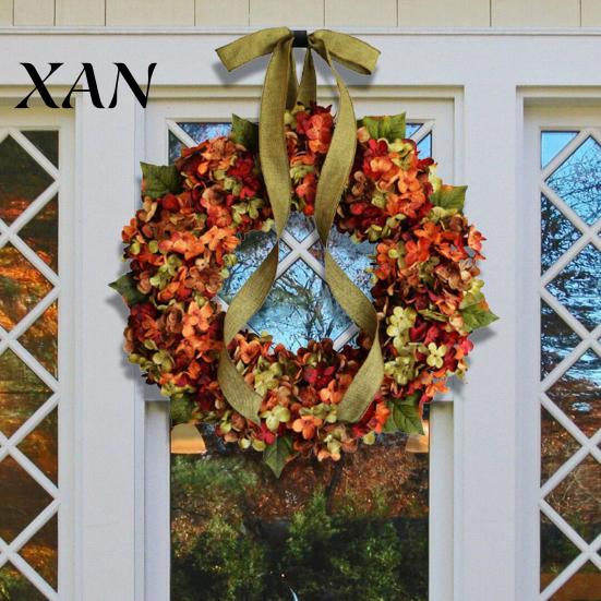 Corona de Navidad para el Hogar Artificial Otoño Puerta Principal Rústica Hortensia Floral Hermosa Decoración con Lazo Acción de Gracias Cosecha Otoño Interior Exterior Fiesta