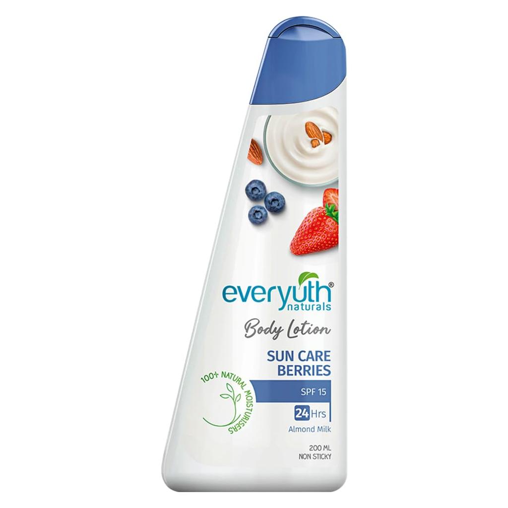 Everyuth Naturals Sun Care Berries Body Lotion 200ml With SPF 15 For 24 Hour Hydration, Soft Skin And Daily Moisturizing Protection
