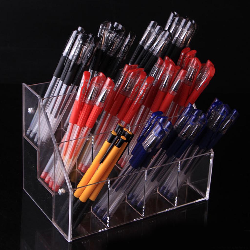 Acrylic Office Desk Standing Pen Holders Pencil Stationery Holder Acrylic Pen Holder Pencil Holder Organizer Stationery and Makeup Brush Organizer