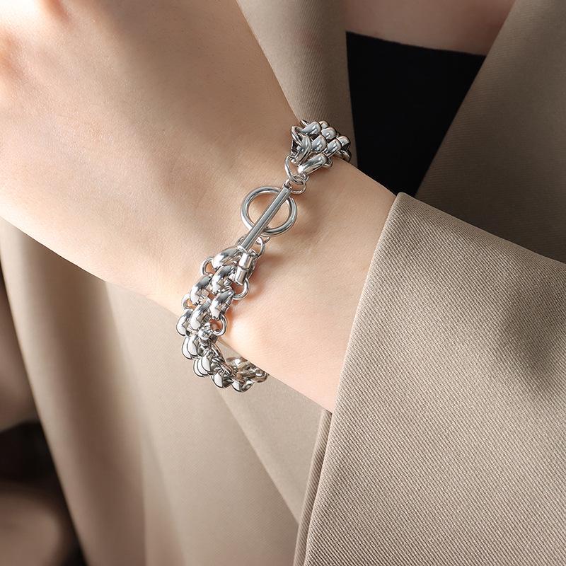 Chic Jewelry Set: Trendy Chain Necklace, Ring Buckle, and Gold-Plated Bracelet for a Cool, Versatile Style
