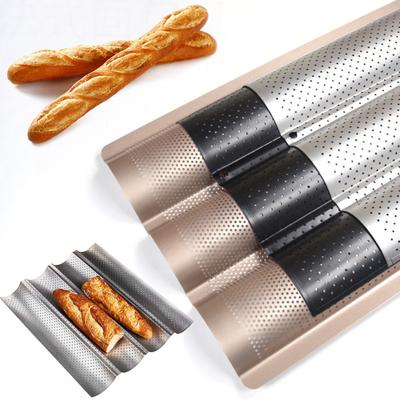 2/3/4 Grooved Nonstick Perforated French Bread Baguette Bake Mold Baking Pan