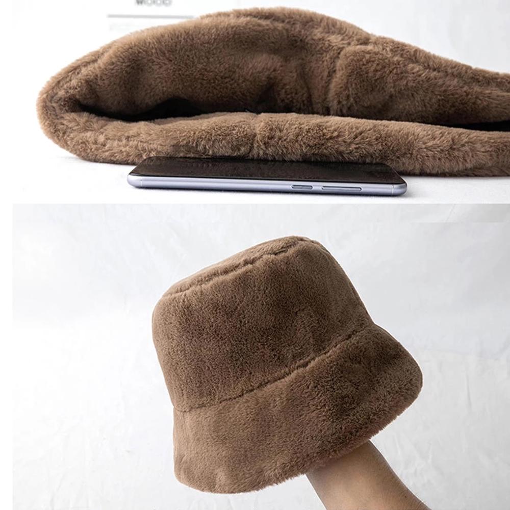 Sweet Ladies Winter Soft Outdoor Warmer Faux Fur Rabbit Warm Hat Fishing Cap Bucket Hat