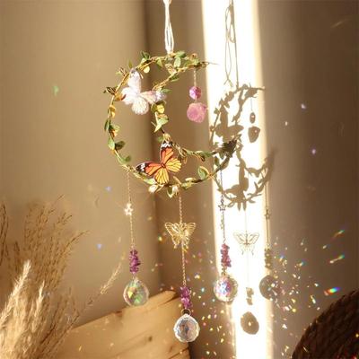 Crystals Wind Chime Star Moon Butterfly Hanging Ornament Sun Catcher Diamond Prisms Rainbow Maker Pendant Home Garden Decor