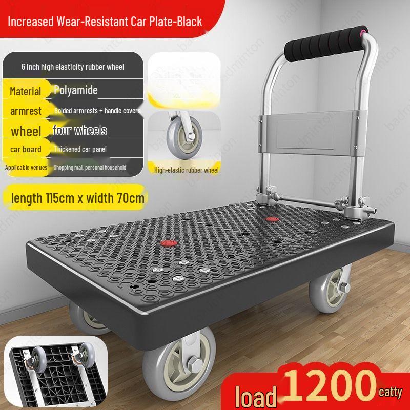 Compact Folding Silent Trolley: 4-Wheel Cart for Cargo, Household Moving, and Handling.