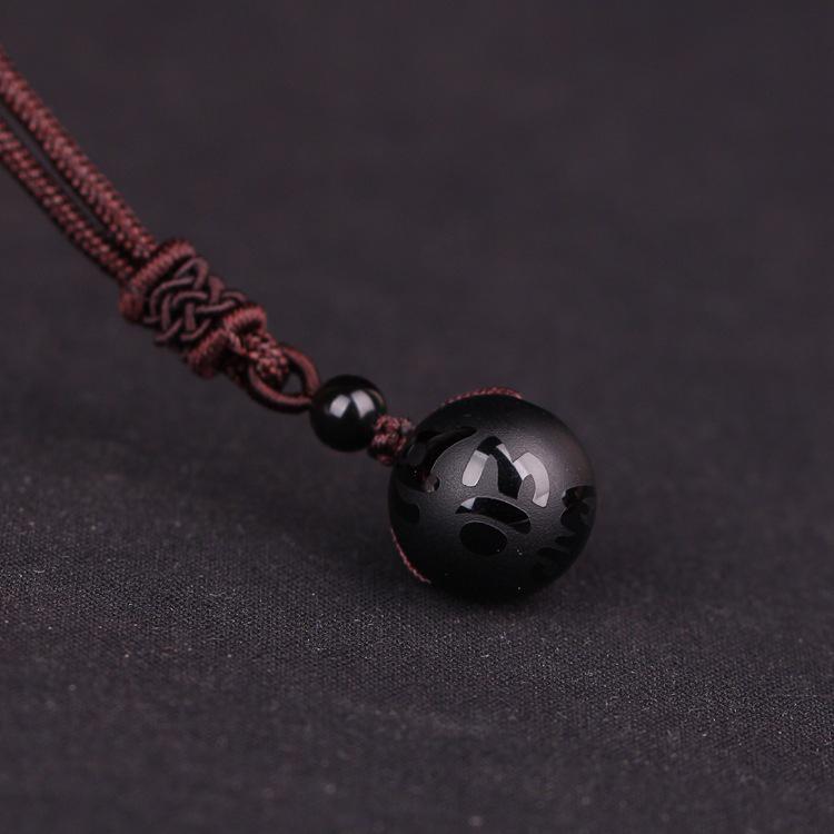 Men's and Women's Round 16mm Natural Gold Obsidian and Black Agate Pendant Necklace.