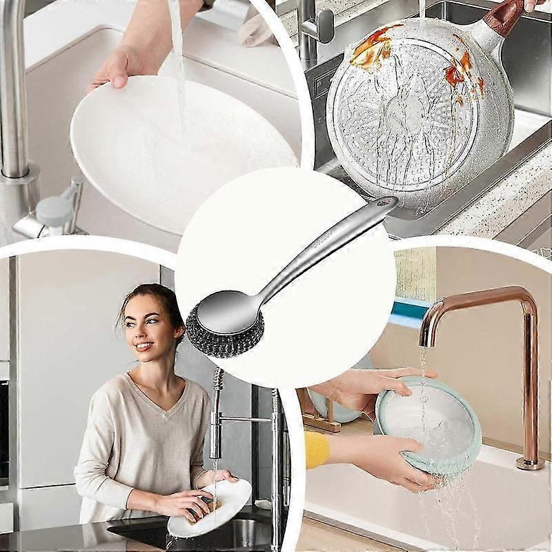 Pot Brush with Long Handle Stainless Steel for Cleaning