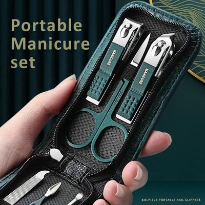 Juego de manicura portátil de lujo, kit de pedicura, cortaúñas negro brillante, herramientas de cuidado Personal, tijeras para cejas, 6 uds.