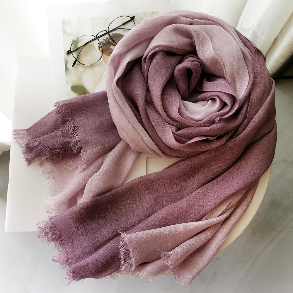Japanese Style Unisex Cotton Linen Scarf Gradient Color Autumn Winter Long Soft Shawls and Wraps Lady Short Tassel Bufanda