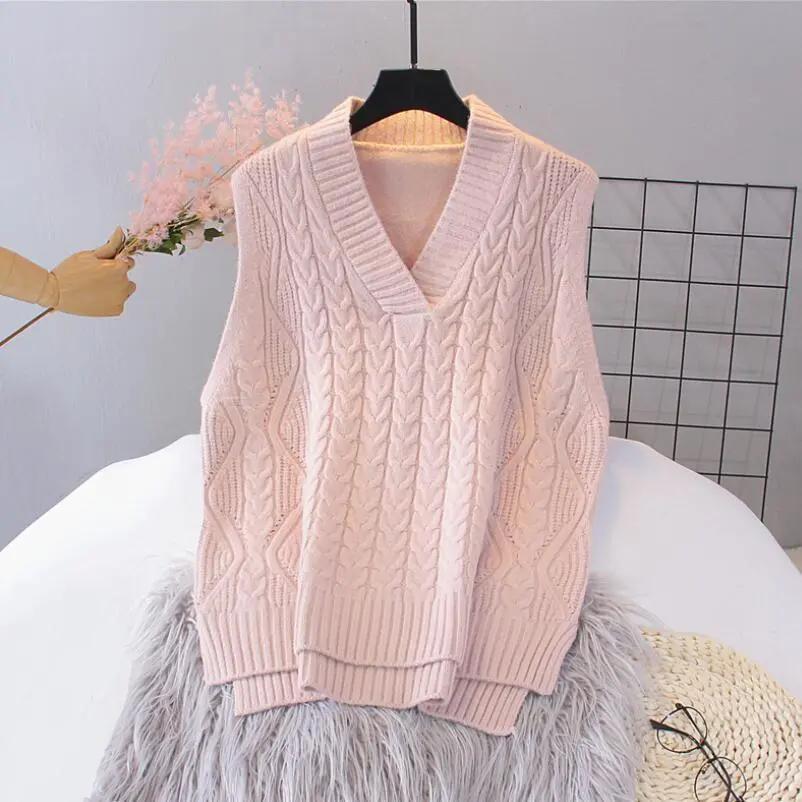 Women's Sweater Vest Knit Pullover Spring and Autumn Loose Korean Version of All-match Lady Style Sleeveless Outer Wear Vest