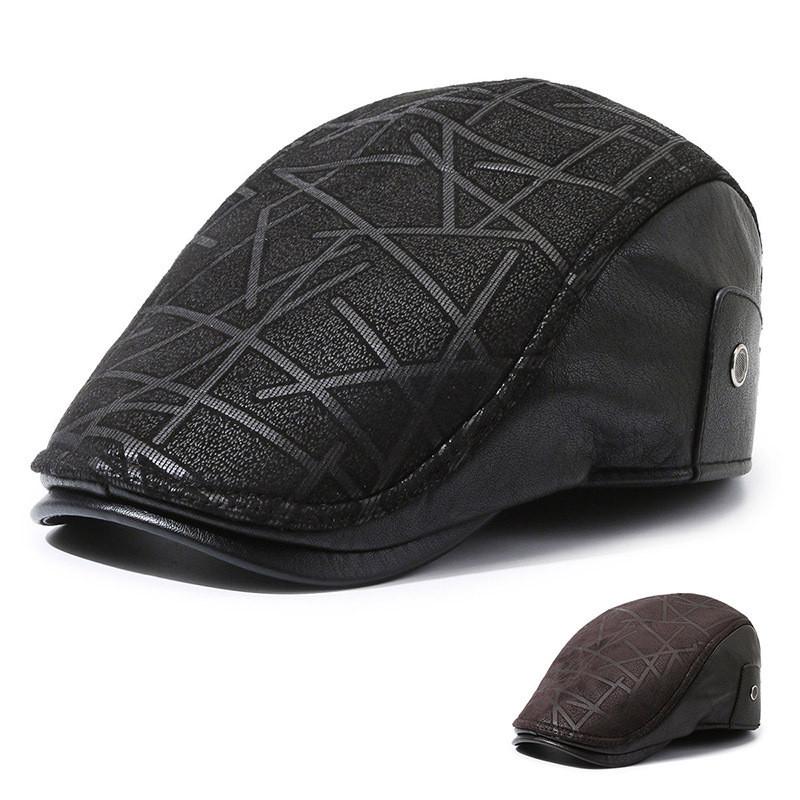Men Beret Hats Ear Protection Cap Warm Winter Protection Leather Gifts Caps