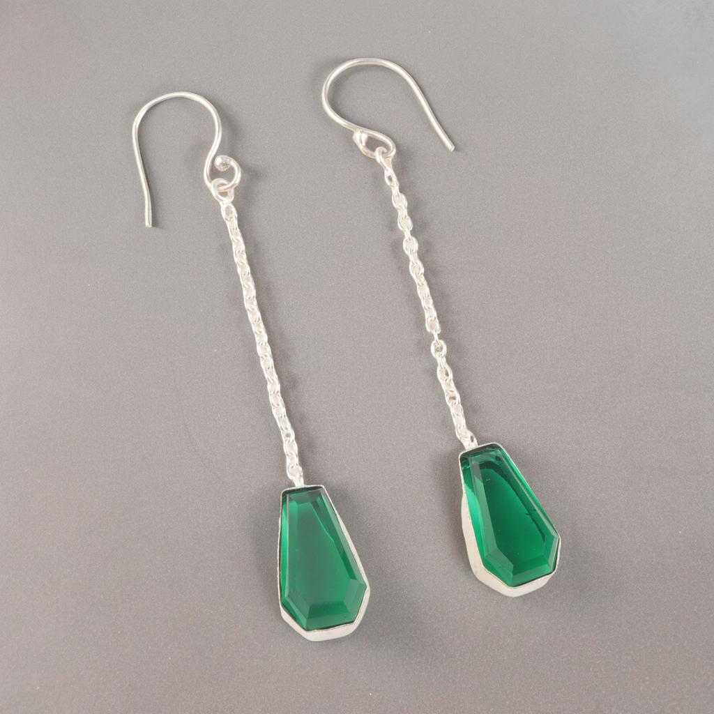 Chrome Diopside Gemstone 925 Sterling Silver Jewelry Handmade Hook Earrings 3.0" EE-135-7