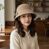 Solid Color Flower Topper Hat Pearl Woolen Bucket Hat Elegant Fisherman Hat  Girl