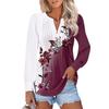 Women's Fashion Puff Sleeves Pleated V Neck Floral Print T-Shirt Tunic Top