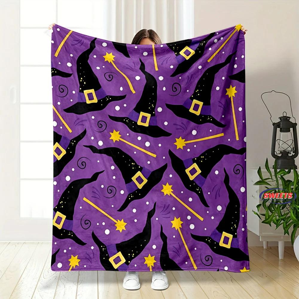 Soft Flannel Throw Blanket with Magic Hat Pattern for Bedroom Sofa Picnic Outdoor Leisure Nap Gifts