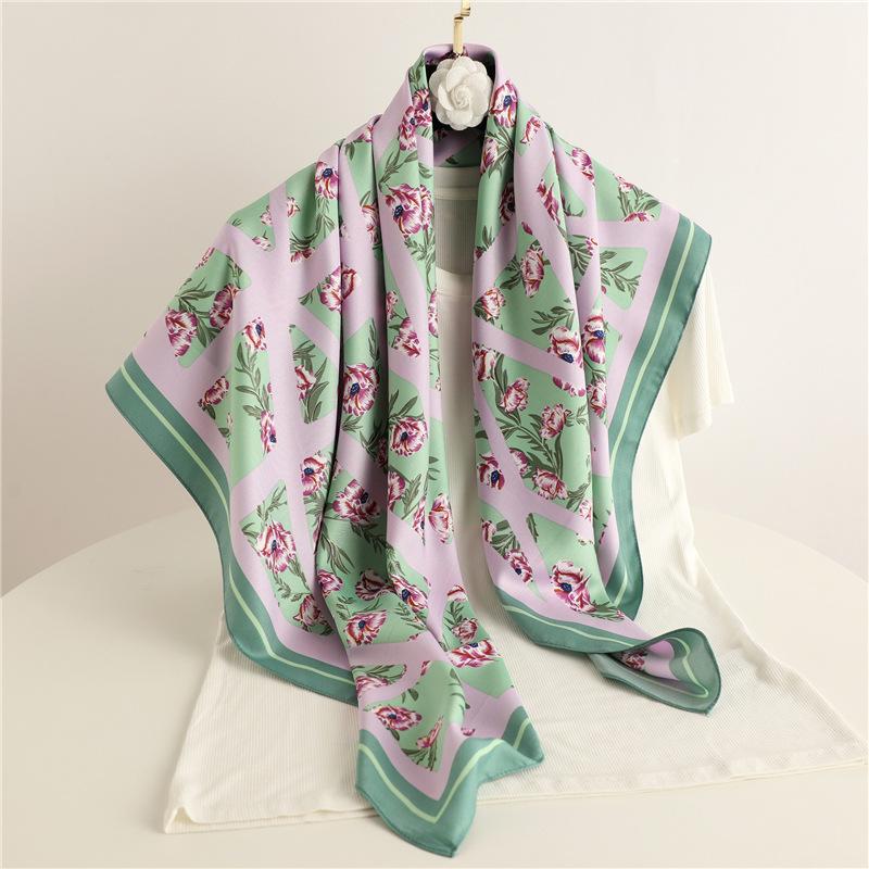 Spring Scarf Women's Luxury Design Polyester Material Smooth Scarf Soft Shawl Beach 90x90cm