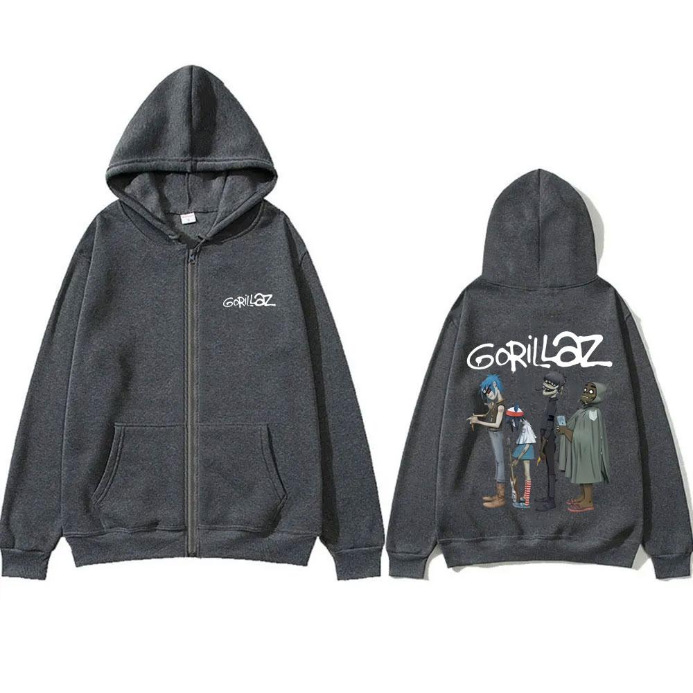Alternative Rock Band Gorillaz Graphic Zipper Hoodie Men Women Hip Hop Fashion Zip Up Jacket Casual Oversized Zip Up Sweatshirt