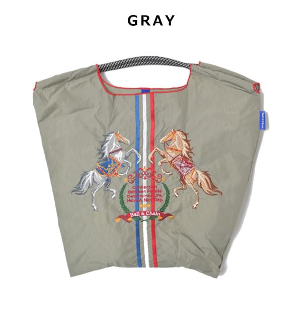 Ball Chain Authentic TWO HORSE Large Shopping Bag 301124 & Bag/Eco Bag/Tote (L, GRAY)