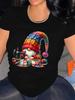 Unisexs Christmas Gnome Rainbow Blanket Graphic Print TShirt Casual Short Sleeve Summer Top Harajuku Short Sleeve Clothing
