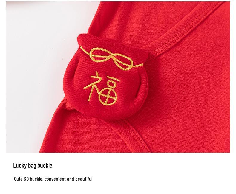 Newborn 100-Day Zhua Zhou Ceremony Big Red Monk Robe Set with Bodysuit for 0-3 Months