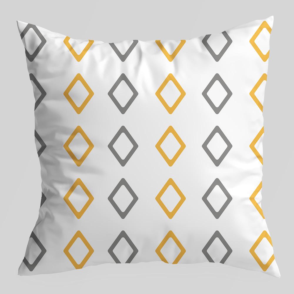 Geometric Pillowcase, Yellow and Gray Geometric Peach Skin Velvet Printed Pillow Cushion Cover, Sofa Car Backrest