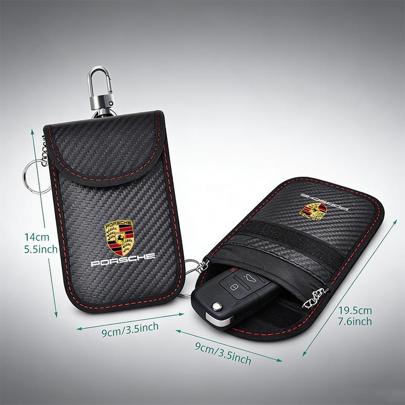 AFEBO1 For Porsche Panamera Cayenne Taycan 911 718 Macan Carrera-GT 928 944 968 Leather Car KeyCase Signal Blocker Bag Shielding Pocket