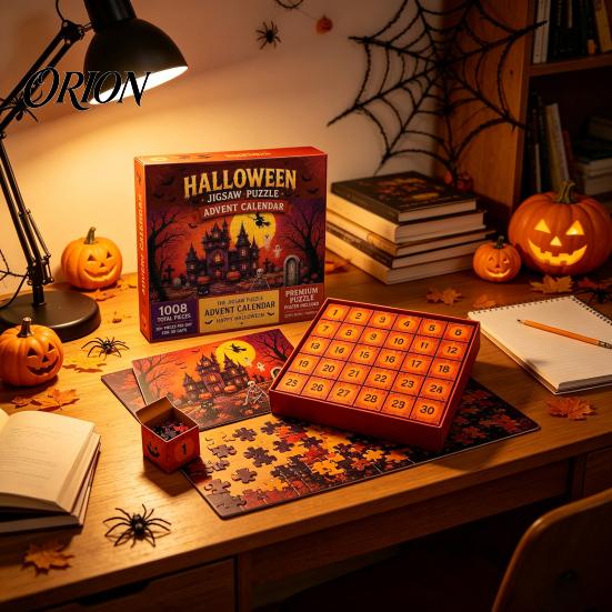 Kids Countdown Calendar 1008Pcs/Set Halloween Jigsaw Puzzle Advent Calendar, 30 Days Haunted Nightmare House Puzzle, Educational Toy Box for