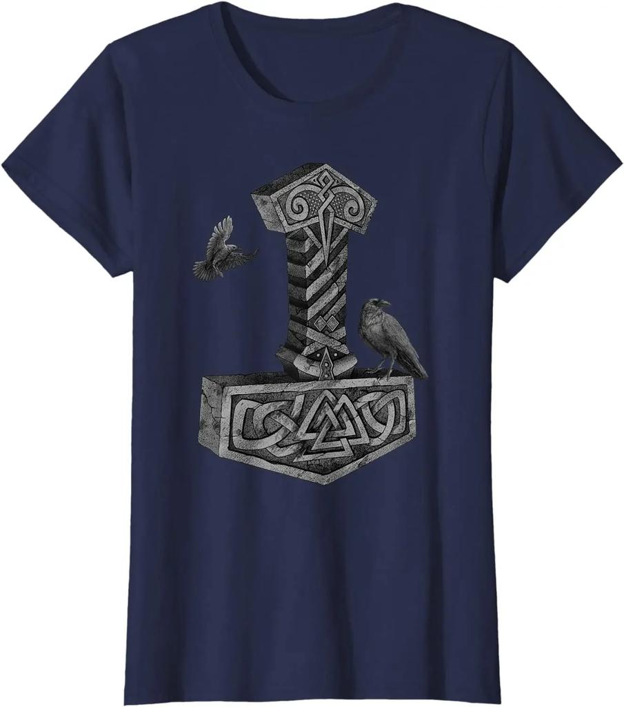 Norse Mythology Mjolnir Thor Hammer Odins Raven TShirt 100 Cotton ONeck Summer Short Sleeve Casual Mens Tshirt Size S3XL